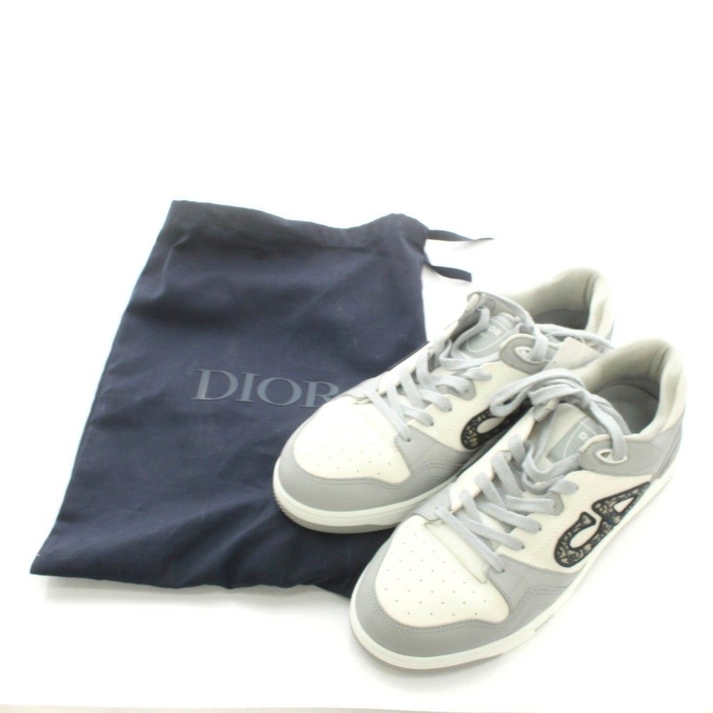 Dior 57 Mid Top Calf DO Jacquard Leather Sneakers Low Cut Shoes 42.5 Gray White — view 9