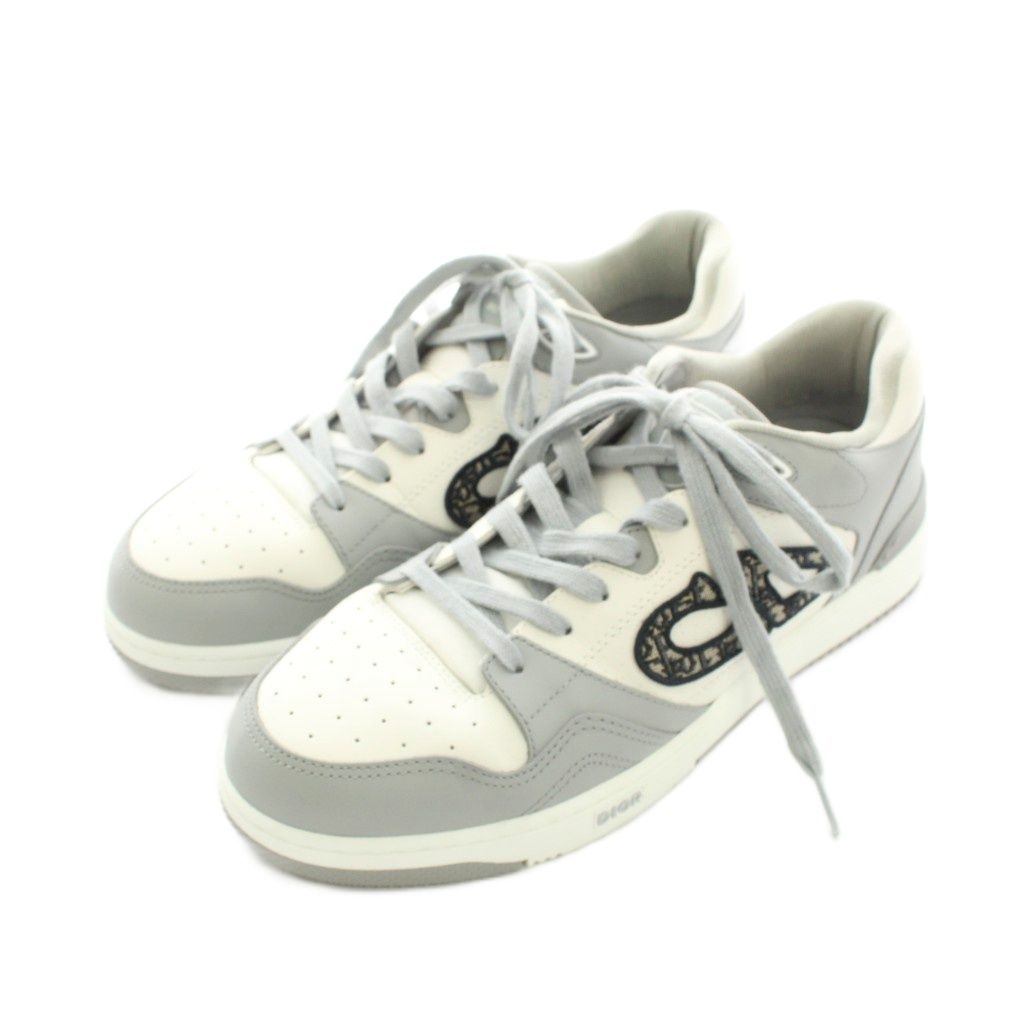 Dior 57 Mid Top Calf DO Jacquard Leather Sneakers Low Cut Shoes 42.5 Gray White — view 2
