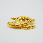 Chanel Brooch Vintage CC Logo Quilted Gold Plated — view 3
