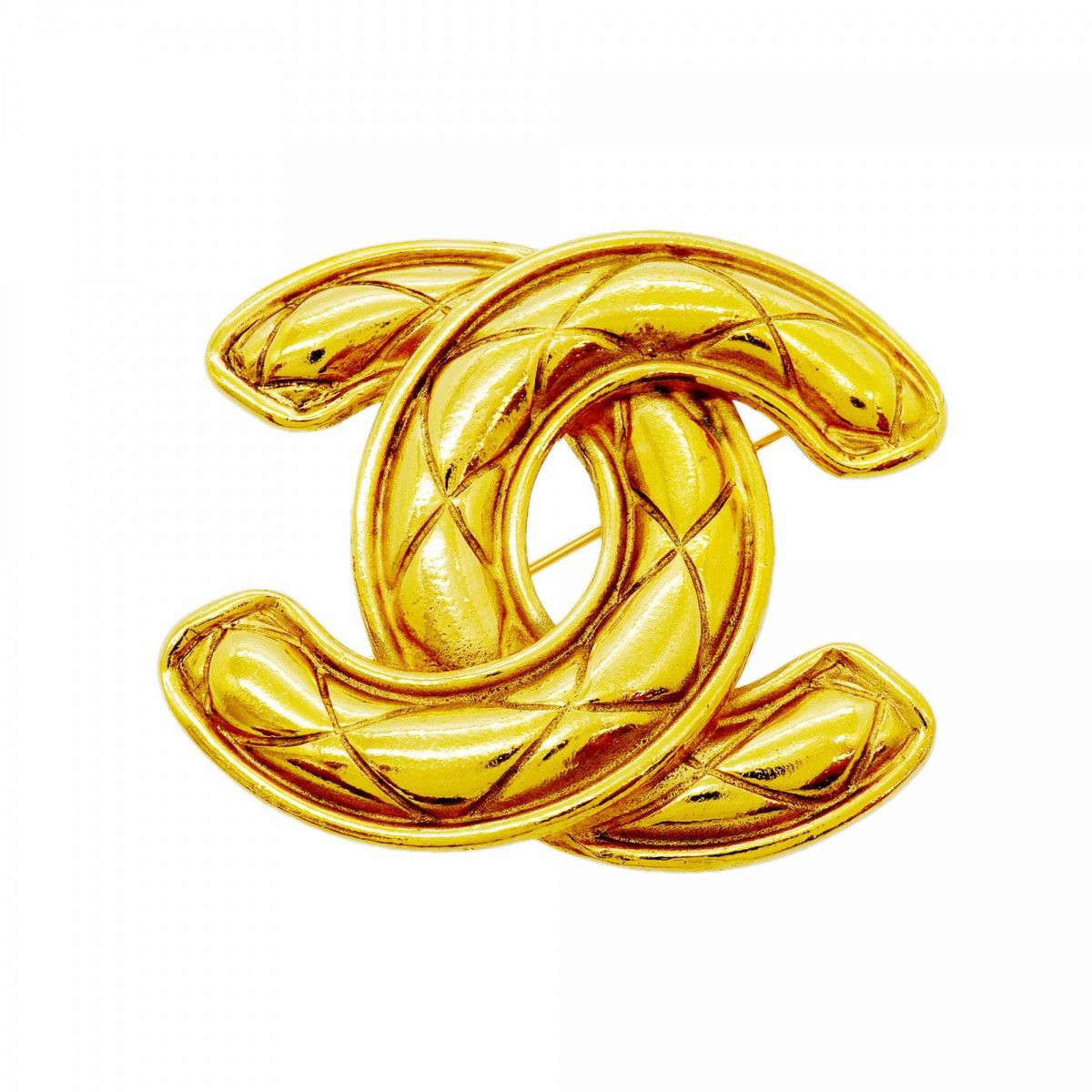 Chanel Brooch Vintage CC Logo Quilted Gold Plated