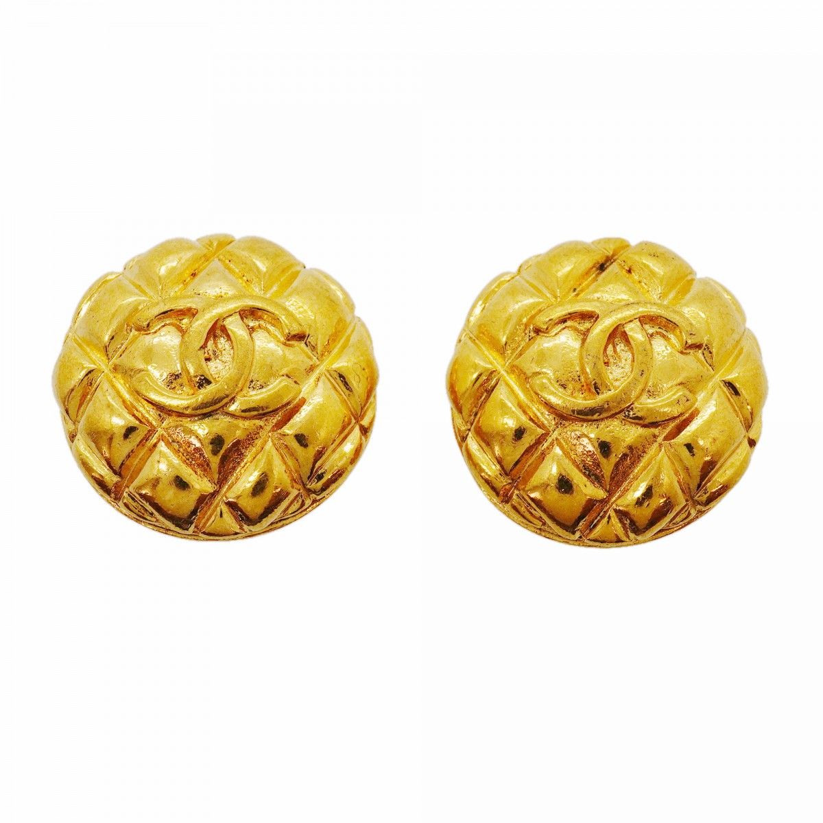 Chanel Earrings Vintage CC Logo Quilted Round