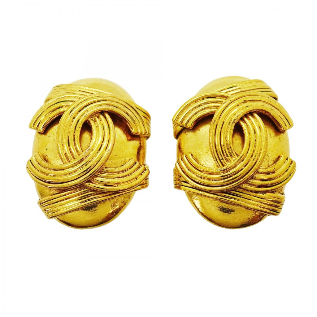 Chanel Earrings Vintage CC Logo Gold Plated