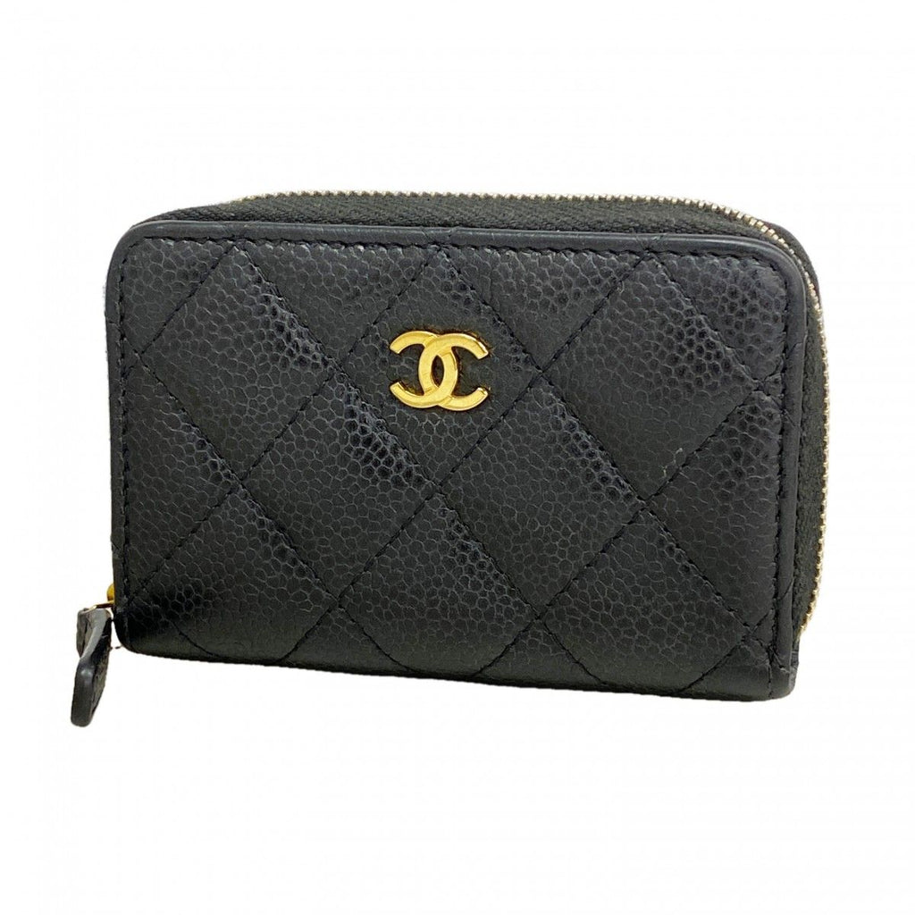 Chanel Coin Case Quilted Caviar Leather Black Gold