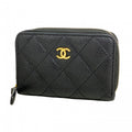 Chanel Coin Case Quilted Caviar Leather Black Gold