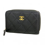 Chanel Coin Case Quilted Caviar Leather Black Gold