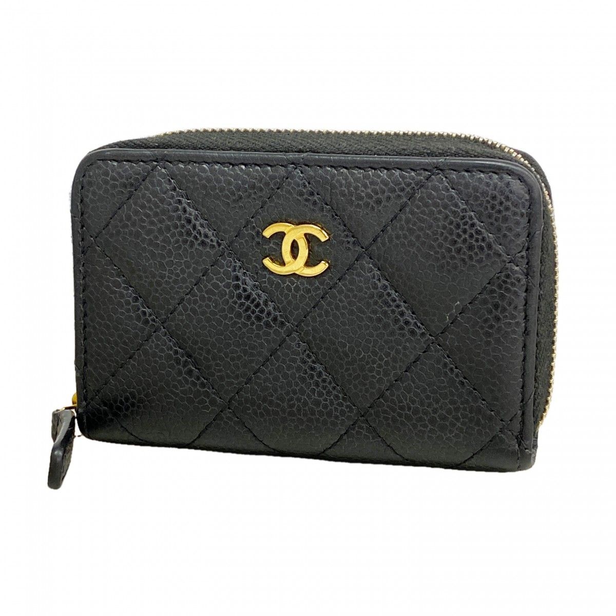 Chanel Coin Case Quilted Caviar Leather Black Gold