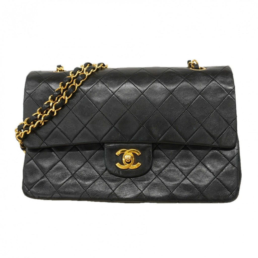 Chanel Shoulder Bag Quilted Lambskin Black Gold