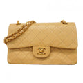 Chanel Shoulder Bag Quilted Lambskin Beige Gold
