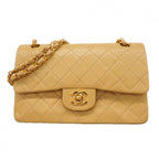 Chanel Shoulder Bag Quilted Lambskin Beige Gold