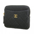 Chanel Coin Case Quilted Caviar Leather Black Champagne Gold
