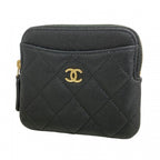 Chanel Coin Case Quilted Caviar Leather Black Champagne Gold