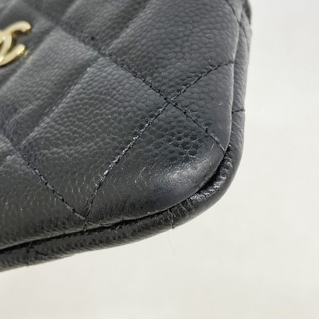 Chanel Coin Case Quilted Caviar Leather Black Champagne Gold — view 5