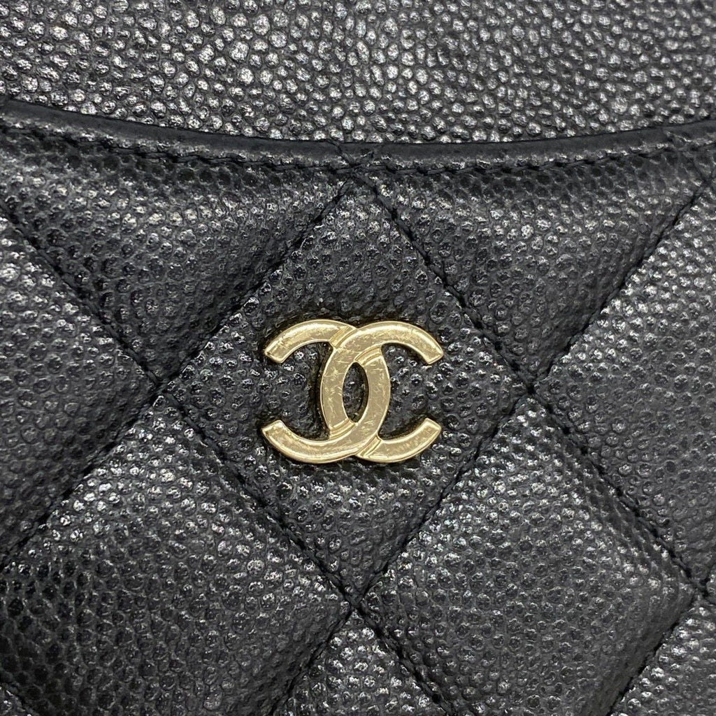 Chanel Coin Case Quilted Caviar Leather Black Champagne Gold — view 6