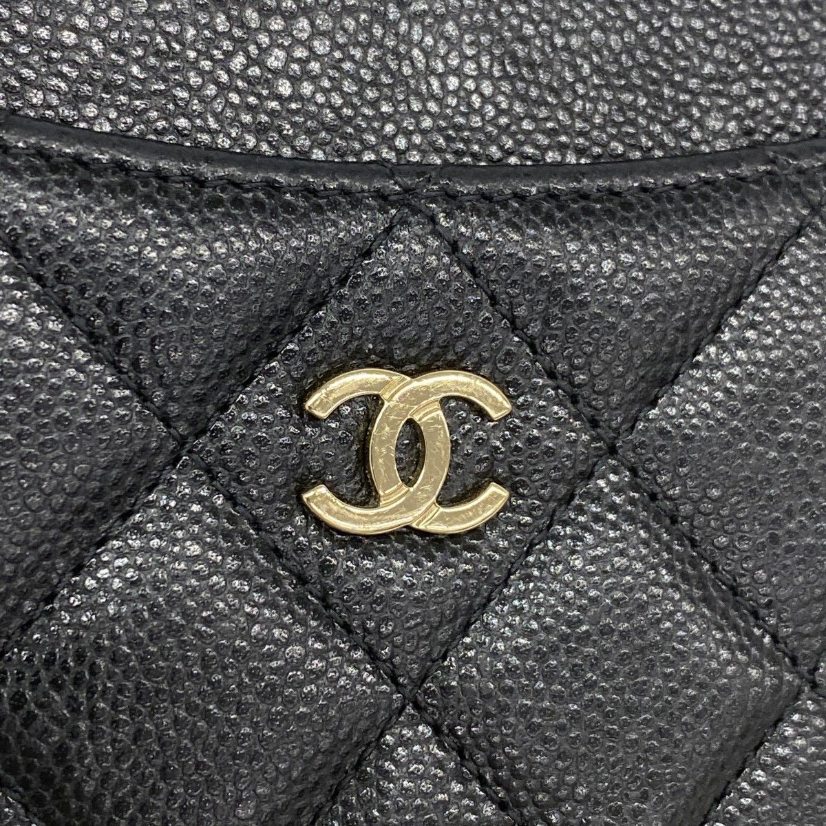 Chanel Coin Case Quilted Caviar Leather Black Champagne Gold — view 6
