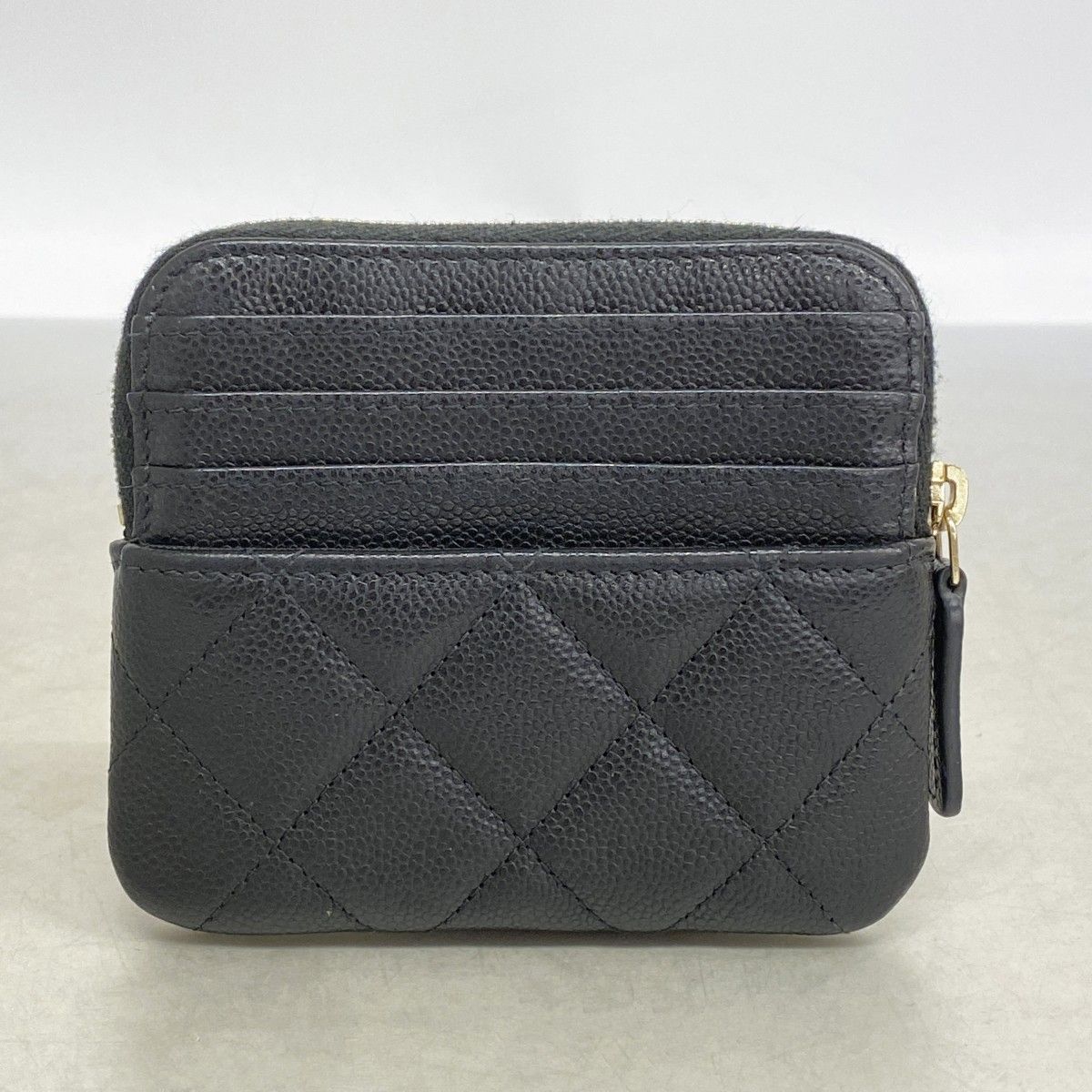 Chanel Coin Case Quilted Caviar Leather Black Champagne Gold — view 7
