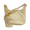Chanel Shoulder Bag Quilted Lambskin White Gold