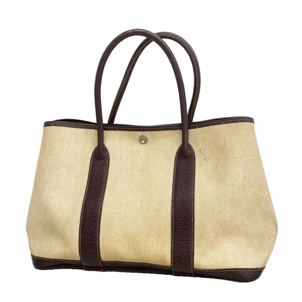 Hermes Tote Garden Party PM Toile Ash Brown Silver