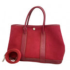 Hermes Handbag Garden Party TPM Toile Officier Red Silver 2-Way