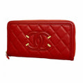 Chanel Wallet Quilted Filigree Caviar Leather Red Gold