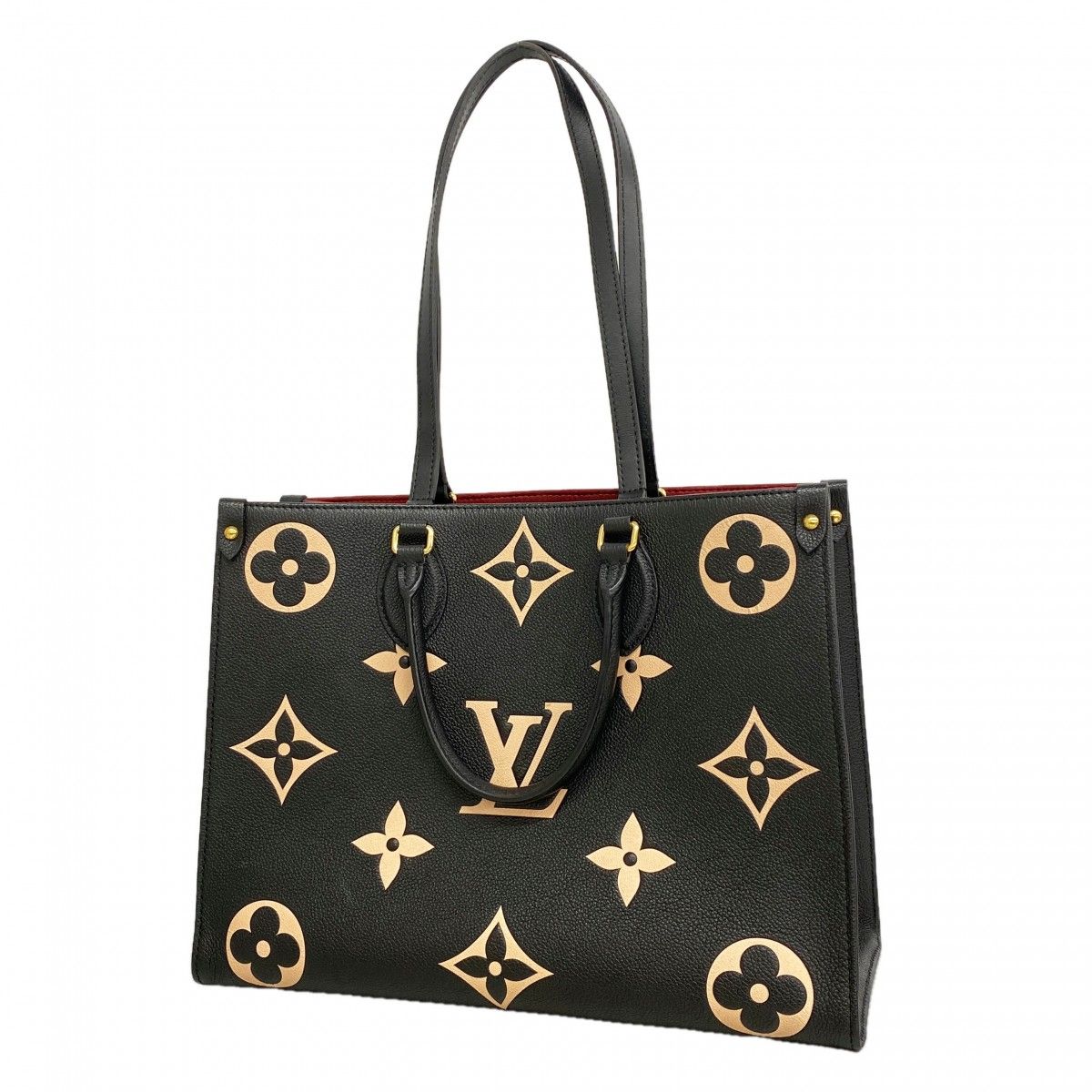 Louis Vuitton Tote Monogram Empreinte Bicolor On The Go MM Black Beige 2-Way