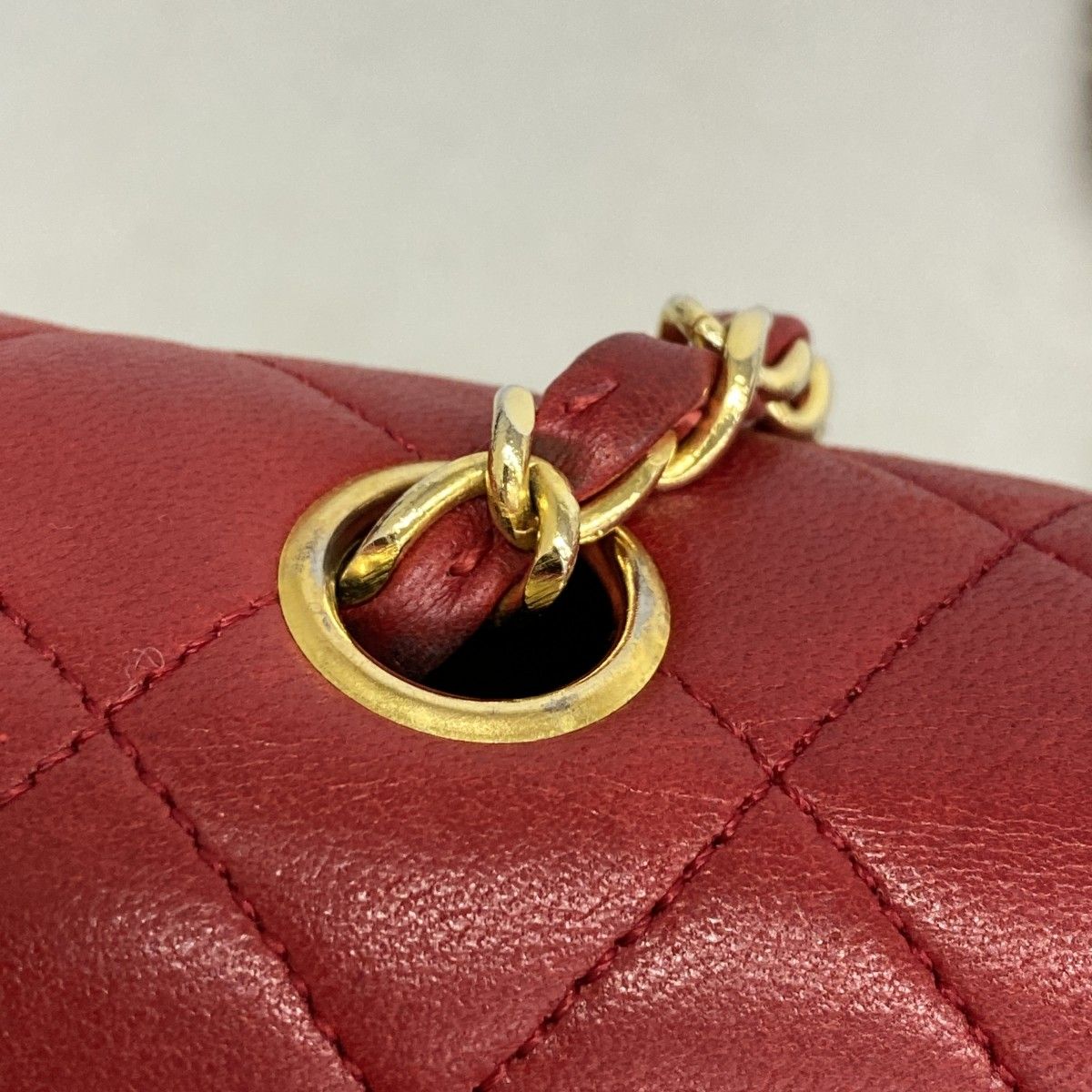 Chanel Shoulder Bag Quilted Lambskin Red Gold — view 8