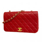 Chanel Shoulder Bag Quilted Lambskin Red Gold