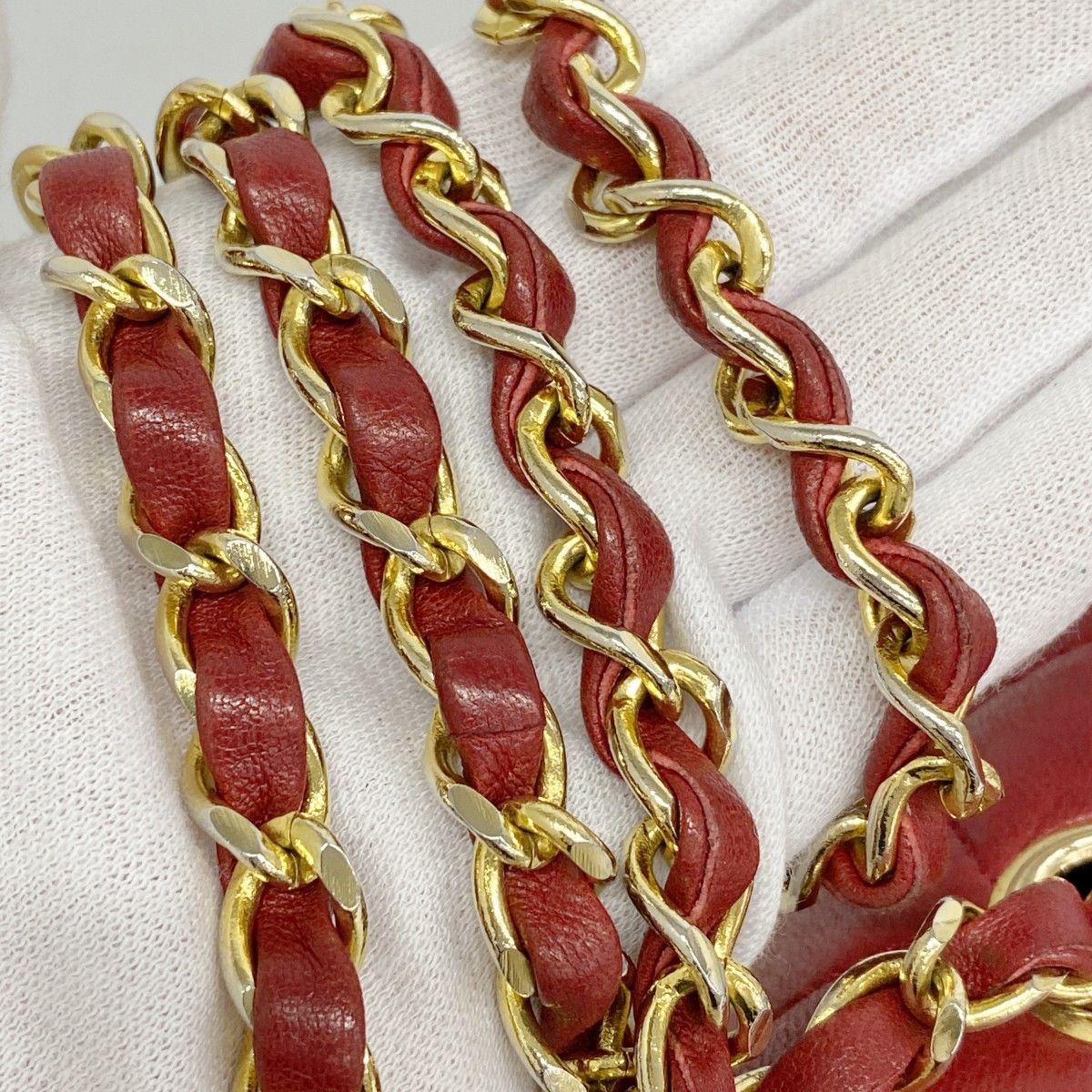 Chanel Shoulder Bag Quilted Lambskin Red Gold — view 7