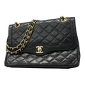 Chanel Shoulder Bag Quilted Limited Edition Lambskin Black Gold Silver