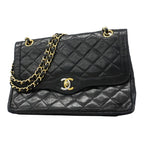 Chanel Shoulder Bag Quilted Limited Edition Lambskin Black Gold Silver