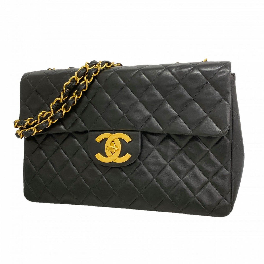 Chanel Shoulder Bag Deca Quilted Lambskin Black Gold