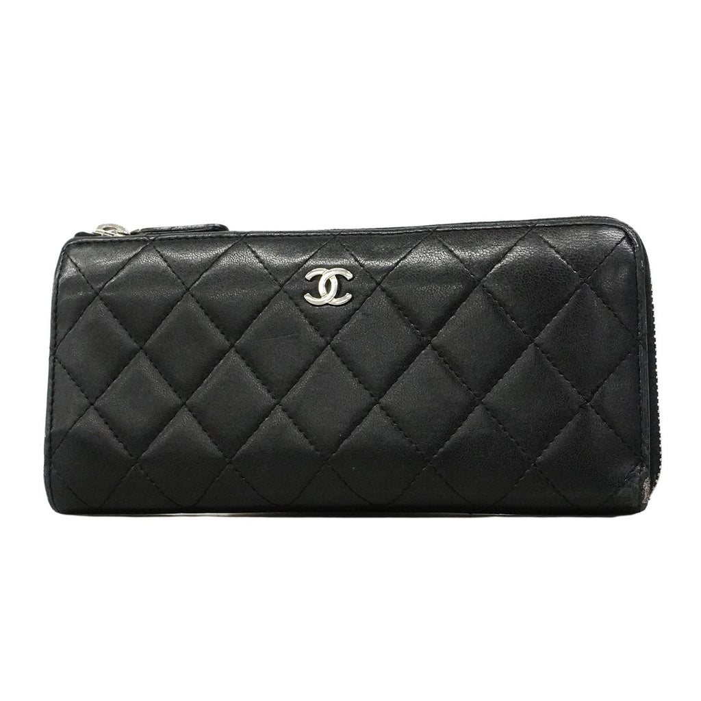 Chanel Wallet Quilted Lambskin Black Silver