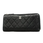 Chanel Wallet Quilted Lambskin Black Silver