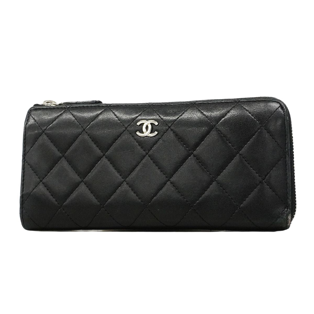 Chanel Wallet Quilted Lambskin Black Silver