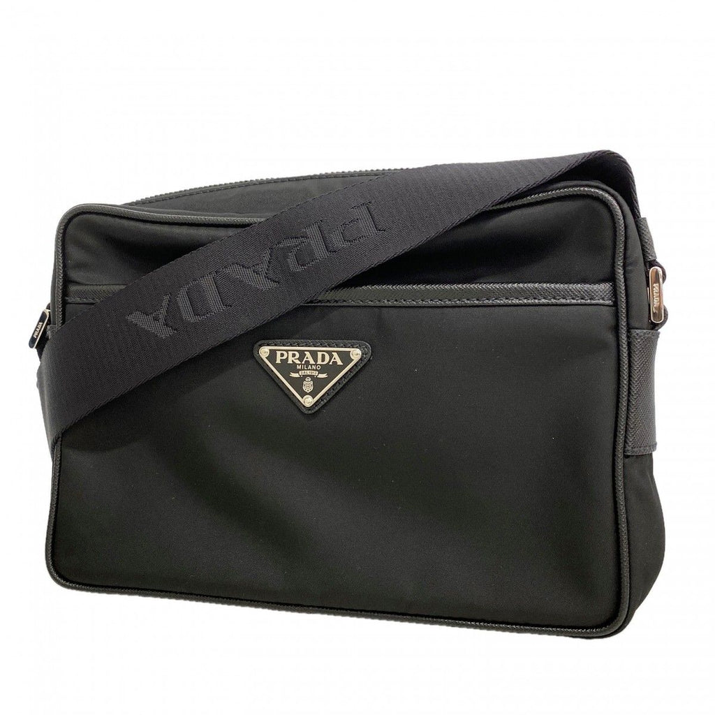 Prada Shoulder Bag Saffiano Tessuto Nylon Black Silver