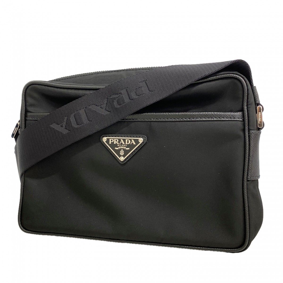 Prada Shoulder Bag Saffiano Tessuto Nylon Black Silver