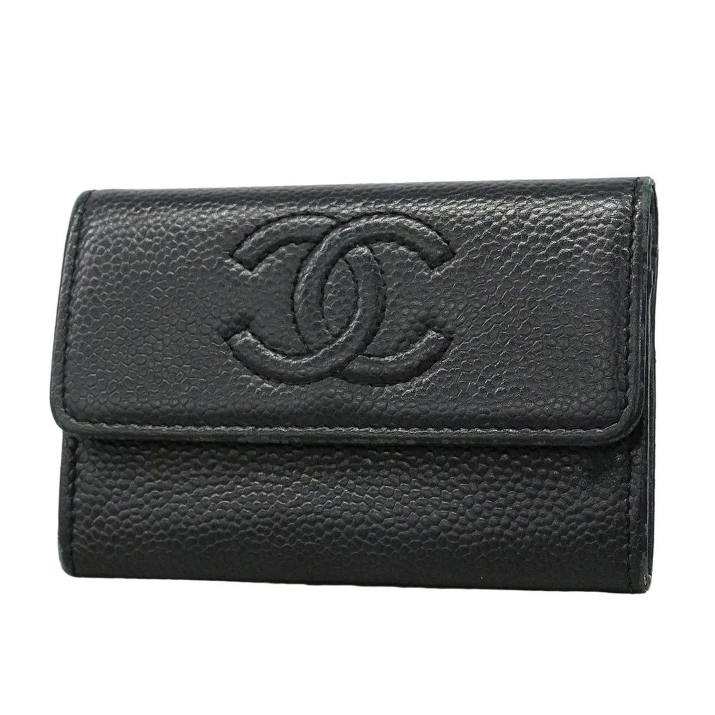 Chanel Card Case Caviar Leather Black Silver