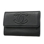 Chanel Card Case Caviar Leather Black Silver
