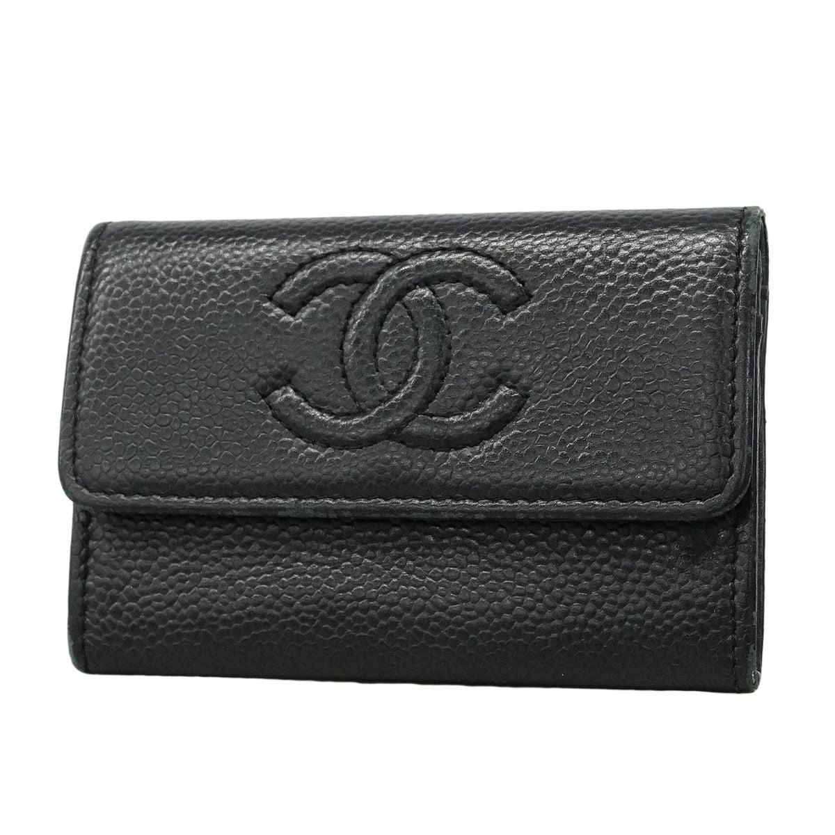 Chanel Card Case Caviar Leather Black Silver
