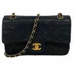 Chanel Shoulder Bag Quilted Lambskin Black Gold