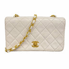 Chanel Shoulder Bag Quilted Lambskin White Gold