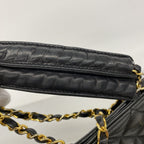 Chanel Shoulder Bag Quilted Lambskin Black Gold — view 9