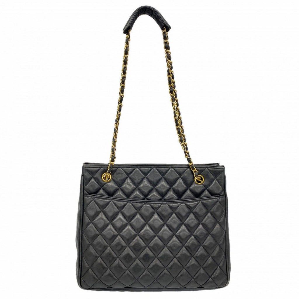 Chanel Shoulder Bag Quilted Lambskin Black Gold