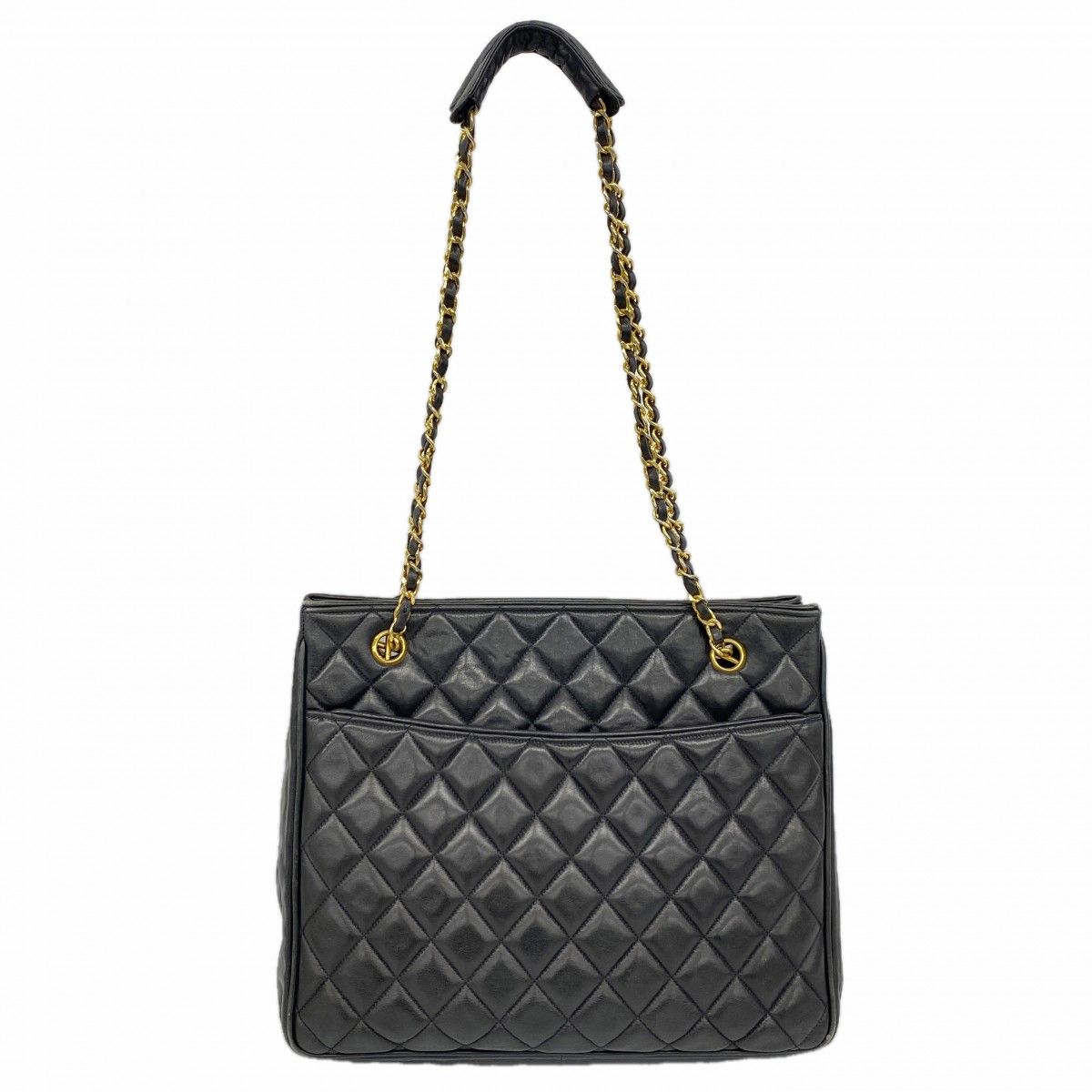 Chanel Shoulder Bag Quilted Lambskin Black Gold