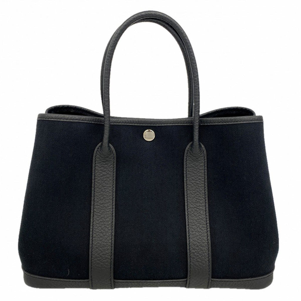Hermes Tote Garden Party TPM Canvas Black Silver