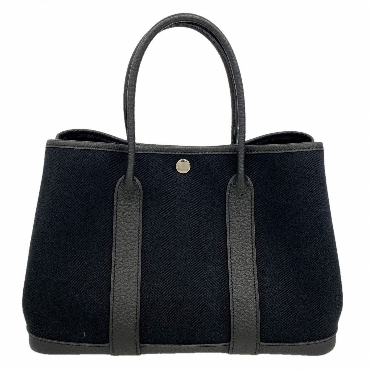 Hermes Tote Garden Party TPM Canvas Black Silver