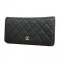Chanel Wallet Quilted Caviar Leather Black Silver
