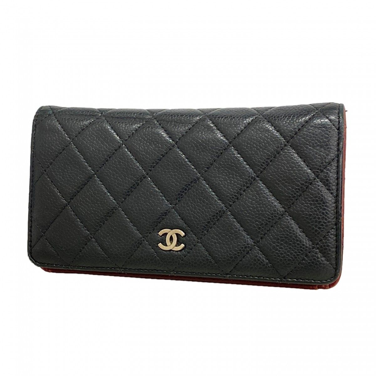 Chanel Wallet Quilted Caviar Leather Black Silver