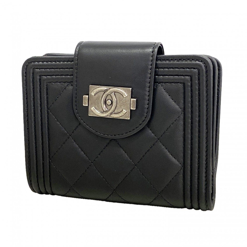 Chanel Wallet Boy Lambskin Black Silver