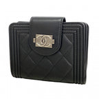 Chanel Wallet Boy Lambskin Black Silver