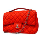 Chanel Handbag Quilted Lambskin Red Silver 2-Way